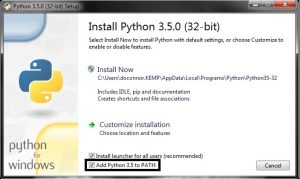 Checkbox to install Python 3 and Pip3 on the Windows Path Click to expand